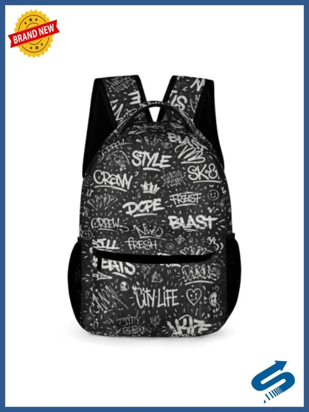Graffiti Backpack Large Capacity Stylish School Bag Water-Resistant Oxford